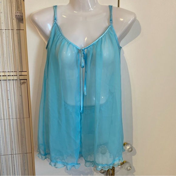 La Senza 2 Piece Baby Blue Sheer Chemise Sleep Shirt Cami Set Size S NWT - Picture 2 of 16